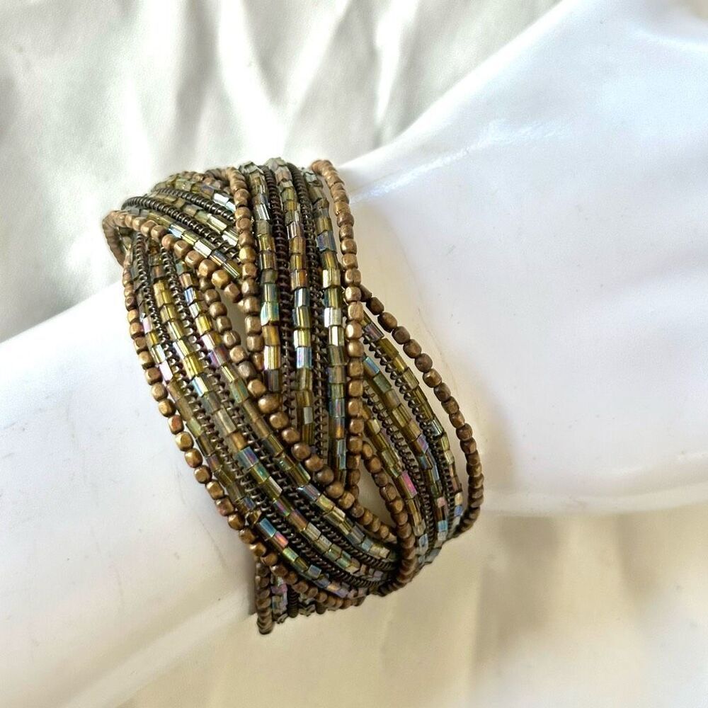 Beaded wrap open cuff bracelet